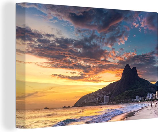 Canvas Schilderij Zonsondergang - Strand - Rio de Janeiro - 60x40 cm - Wanddecoratie