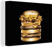 Papier peint Hamburger doré sur fond noir. - 80x60 cm - Décoration murale