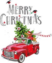 Kerst Merry Christmas Auto Kerstboom Teckel Strijk Applicatie 20 cm / 24.5 cm / Rood Groen