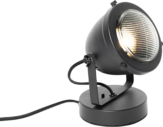 QAZQA emado - Industriele Tafellamp - 1 lichts - H 16.5 cm - Zwart - Industrieel - Woonkamer | Slaapkamer