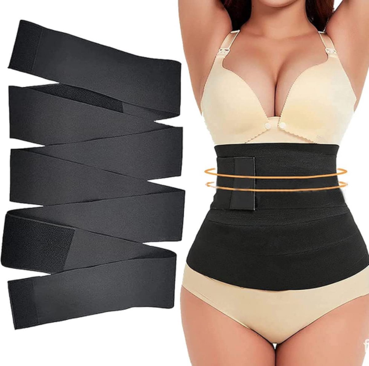 Goedkoopste Wow Peach - Buik Taille Wrap - 4 Meter - Bandage wrap - Zweetband - Waisttrainer - Saunaband - Afvallen - Dames - Vet verbranden - Sauna effect - Corrigerend buik - Corrigerend Ondergoed - Afslanken