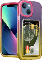 ShieldCase geschikt voor Apple iPhone 13 Mini hoesje colorful pasjeshouder - roze/geel - Hoesje met pasjeshouder - Kaarthouder case - Hardcase siliconen tpu - Silicone case shockproof