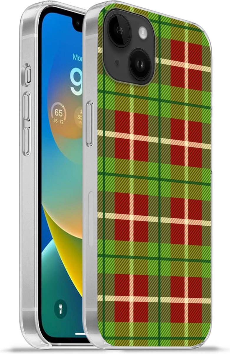 Telefoonhoesje Geschikt voor Apple Iphone 14 Plus hoesje - Plaid - Groen - Rood - Patroon - Siliconen Telefoonhoesje Telefoonhoesje