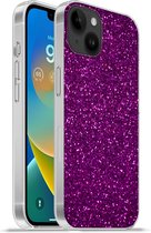 Geschikt voorApple Iphone 14 Plus - Soft case hoesje - Paars - Roze - Patronen - Abstract - Siliconen Telefoonhoesje