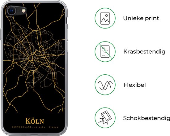 Coque pour iPhone SE 2020 - Cologne - Carte - Or - Coque de téléphone en Siliconen