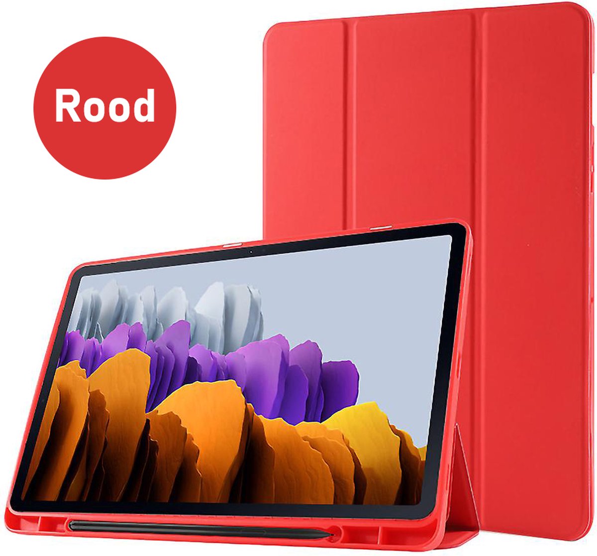 HB Hoes Geschikt voor Samsung Galaxy Tab S8 Plus - S7 FE & Tab S7 Plus Rood - Tri Fold Tablet Case - Smart Cover