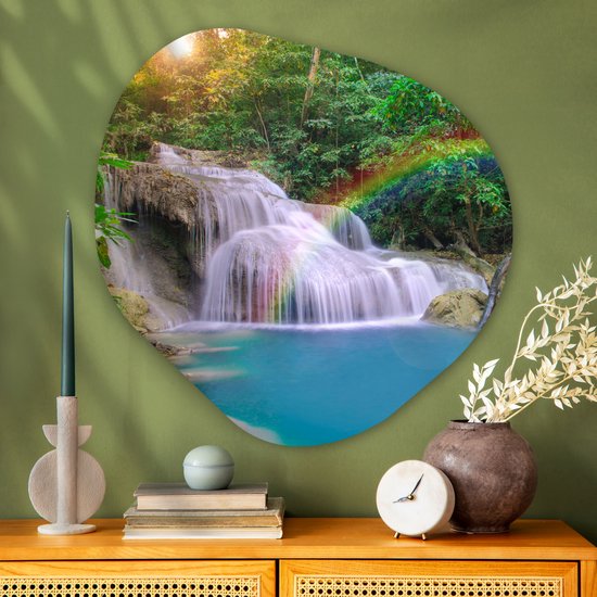 Décoration murale Organique - Décoration murale Plastique - Peinture Organique - Arc-en-Ciel - Soleil - Cascade - Nature - 90x90 cm - Forme Miroir Organique sur Plastique