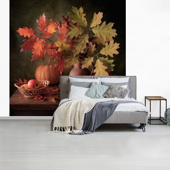 Papier peint - Papier peint photo - Nature morte - Citrouille - Feuilles - Largeur 350 cm x Hauteur 350 cm