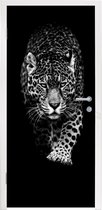 Deursticker Dieren - Zwart - Luipaard - Wit - Wild - 80x205 cm - Deurposter