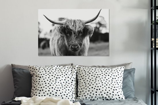 Tableau sur Toile Scottish Highlander - Vache - Herbe - Animaux - Nature - 60x40 cm - Décoration murale