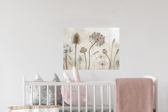 Stickers muraux - Sticker Foil - Fleurs - Aquarelle - Nature Morte - Marron - Vintage - 40x30 cm - Film Adhésif - Stickers muraux Muraux Chambre Enfant - Papier Peint Auto Adhésif