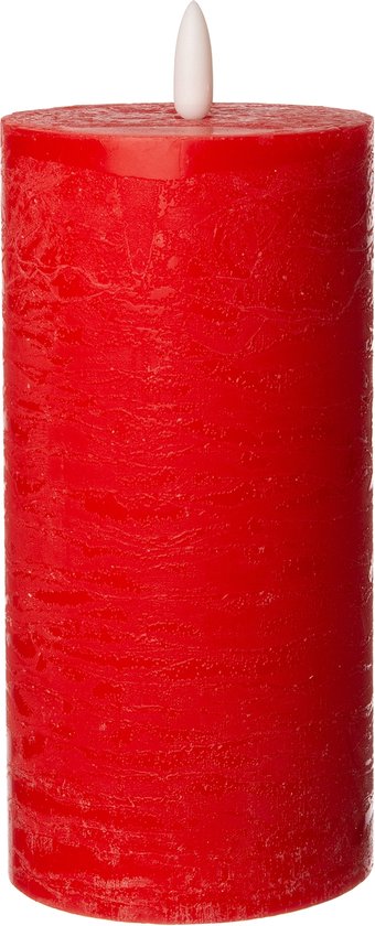 Bougie led rouge cire rustique, flamme mobile, h 12,5 cm, Ø 7,5 cm