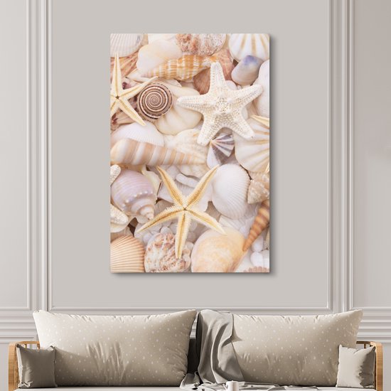 Toile - Peinture - Coquillages - Perles - Étoile de mer - Décoration de chambre - Décoration Décoration murale - Peintures sur toile - 120x180 cm