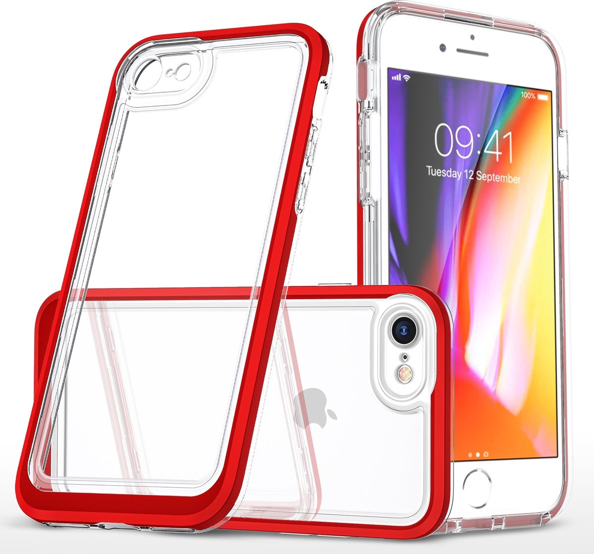 Bumper case Hoesje Geschikt voor iPhone SE 2022 Hoesje Shockproof – Rood / Transparant