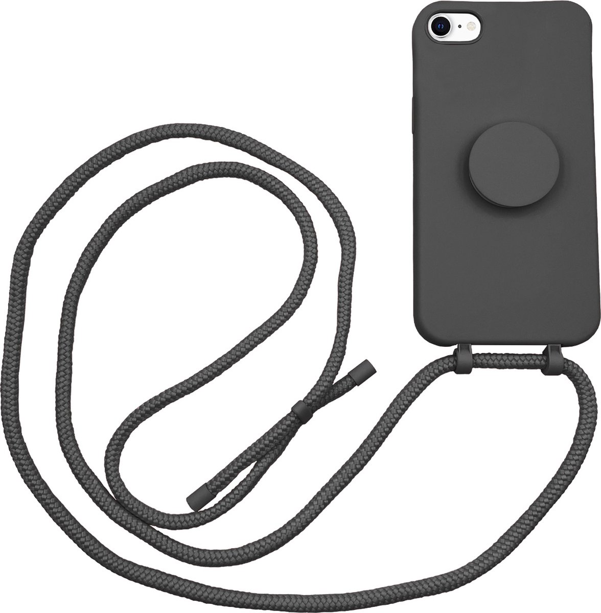 Høyde - iPhone SE (2022 / 2020) / 8 / 7 / 6(s) - Telefoonhoes met koord + Socket houder - Zwart