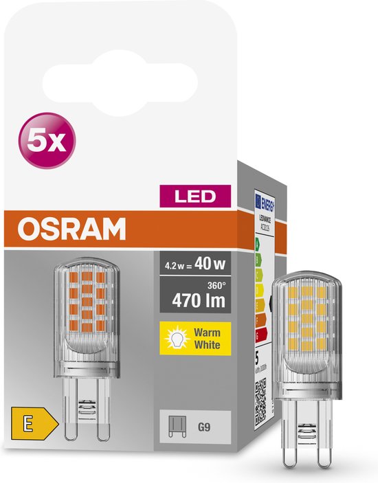OSRAM 4058075758087 LED-lamp Energielabel E (A - G) G9 Speciale vorm 4.2 W = 40 W Warmwit (Ø x h) 19 mm x 19 mm 5 stuk(s)