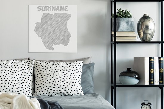 Illustration esquissée du Suriname sud-américain 50x50 cm - Tirage photo sur toile (décoration murale salon / chambre)