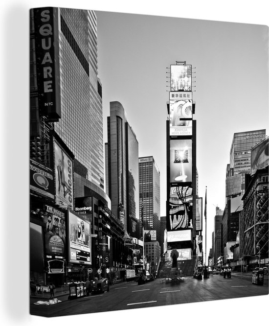 Canvas Schilderij Vierkante zwart met witte Times Square met reclameborden - 20x20 cm - Wanddecoratie