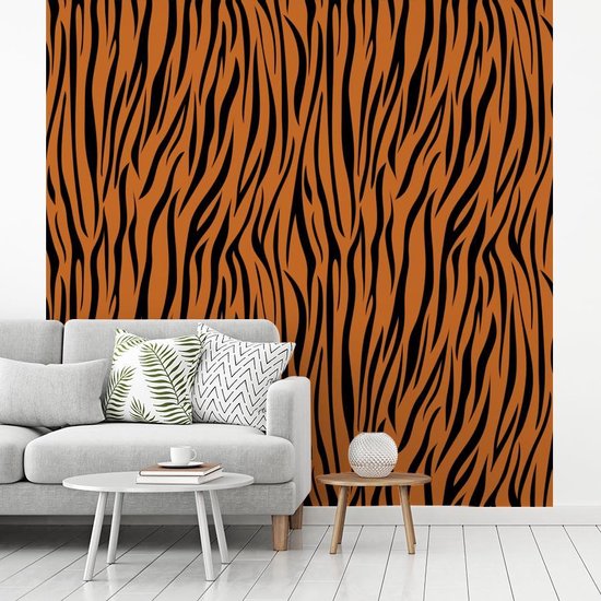 Papier peint - Papier peint photo murale Impression de tigre - Marron - Zwart - Largeur 220 cm x hauteur 220 cm