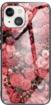 Kleurrijk geschilderd glas schokbestendig beschermhoes voor iPhone 13 (bloem)