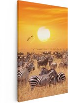 Artaza Canvas Schilderij Kudde Zebra's Bij Een Oranje Zonsondergang - 60x90 - Foto Op Canvas - Canvas Print