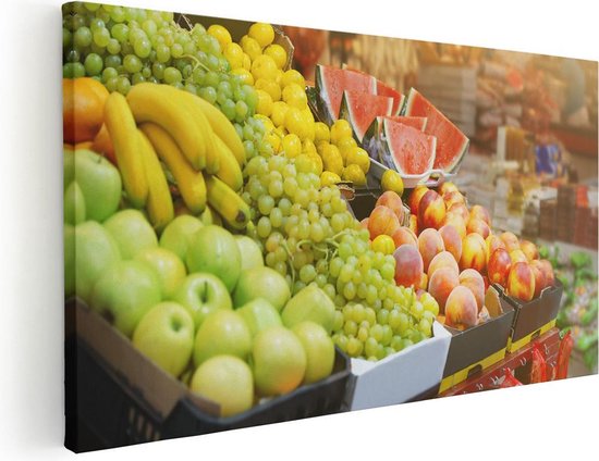 Artaza Canvas Schilderij Vers Fruit Op De Markt - 40x20 - Klein - Foto Op Canvas - Canvas Print