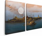 Artaza - Diptyque de peinture sur toile - Illustration de la Tower de la jeune fille à Istanbul - 120x80 - Photo sur toile - Impression sur toile