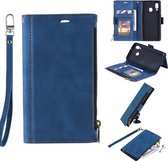 Voor Samsung Galaxy A20e Side Zipper Back Card Horizontale Flip PU Leather Case met Kaartsleuven & Portemonnee & Fotolijst & Lanyard (Blauw)