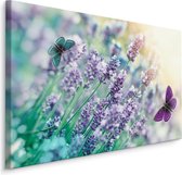 Schilderij -  Lavendel en Vlinders  , Wanddecoratie , Premium print