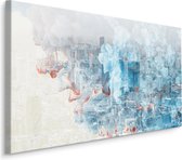 Schilderij - Abstract beeld van een wereld stad, blauw/rood/grijs