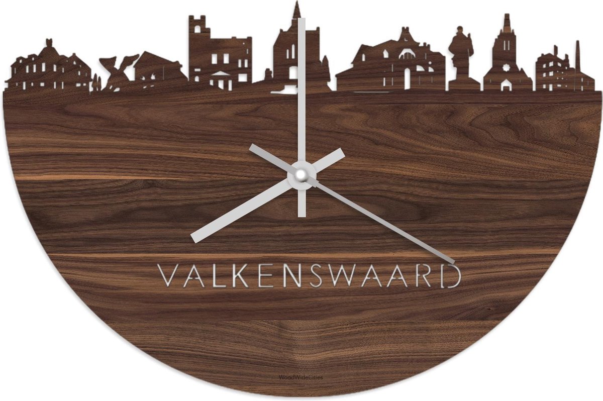 Skyline Klok Valkenswaard Notenhout - Ø 40 cm - Stil uurwerk - Wanddecoratie - Meer steden beschikbaar - Woonkamer idee - Woondecoratie - City Art - Steden kunst - Cadeau voor hem - Cadeau voor haar - Jubileum - Trouwerij - Housewarming -
