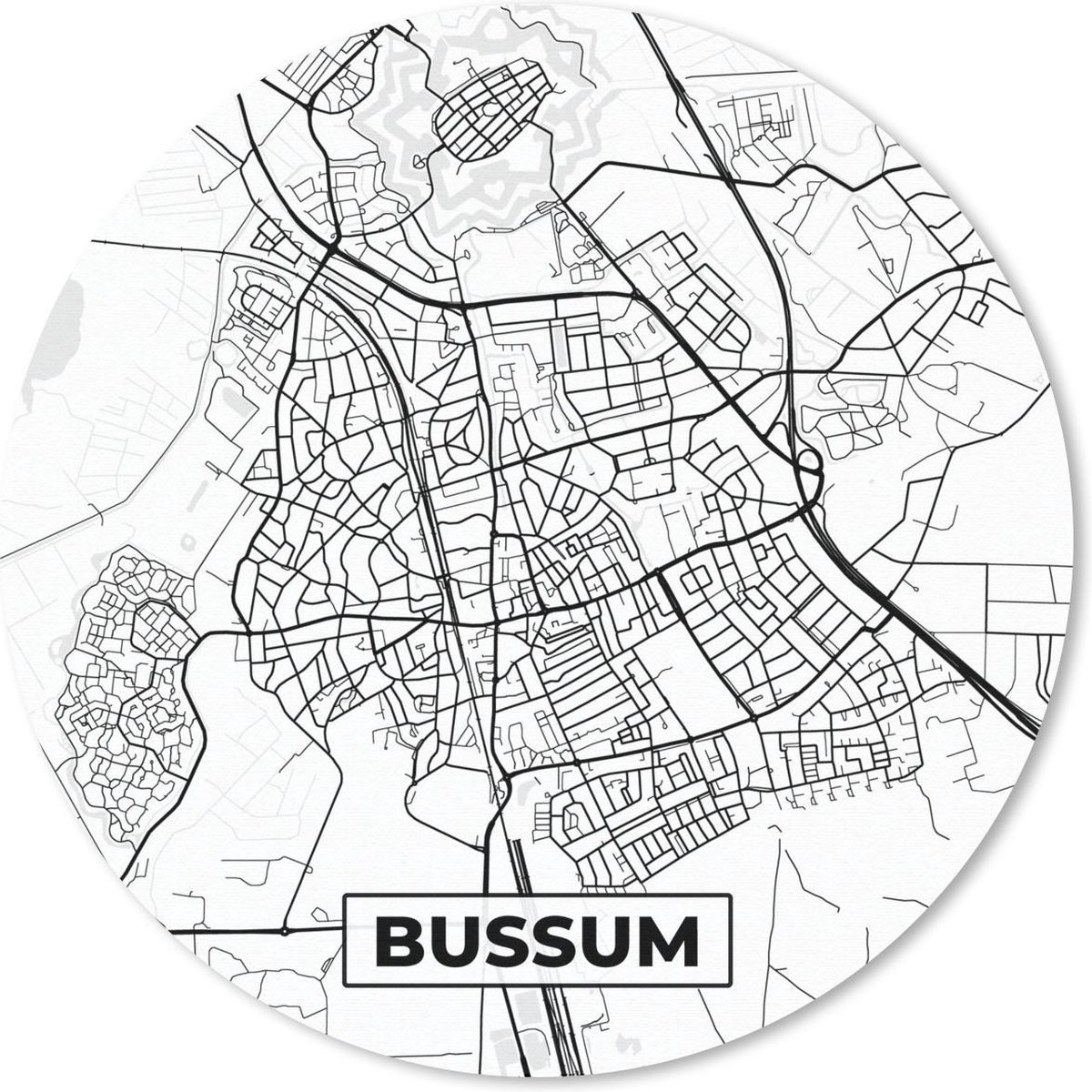 Muismat rond 50x50 cm - Mousepad Kaart - Bussum - Zwart - Wit - Ronde muismatten