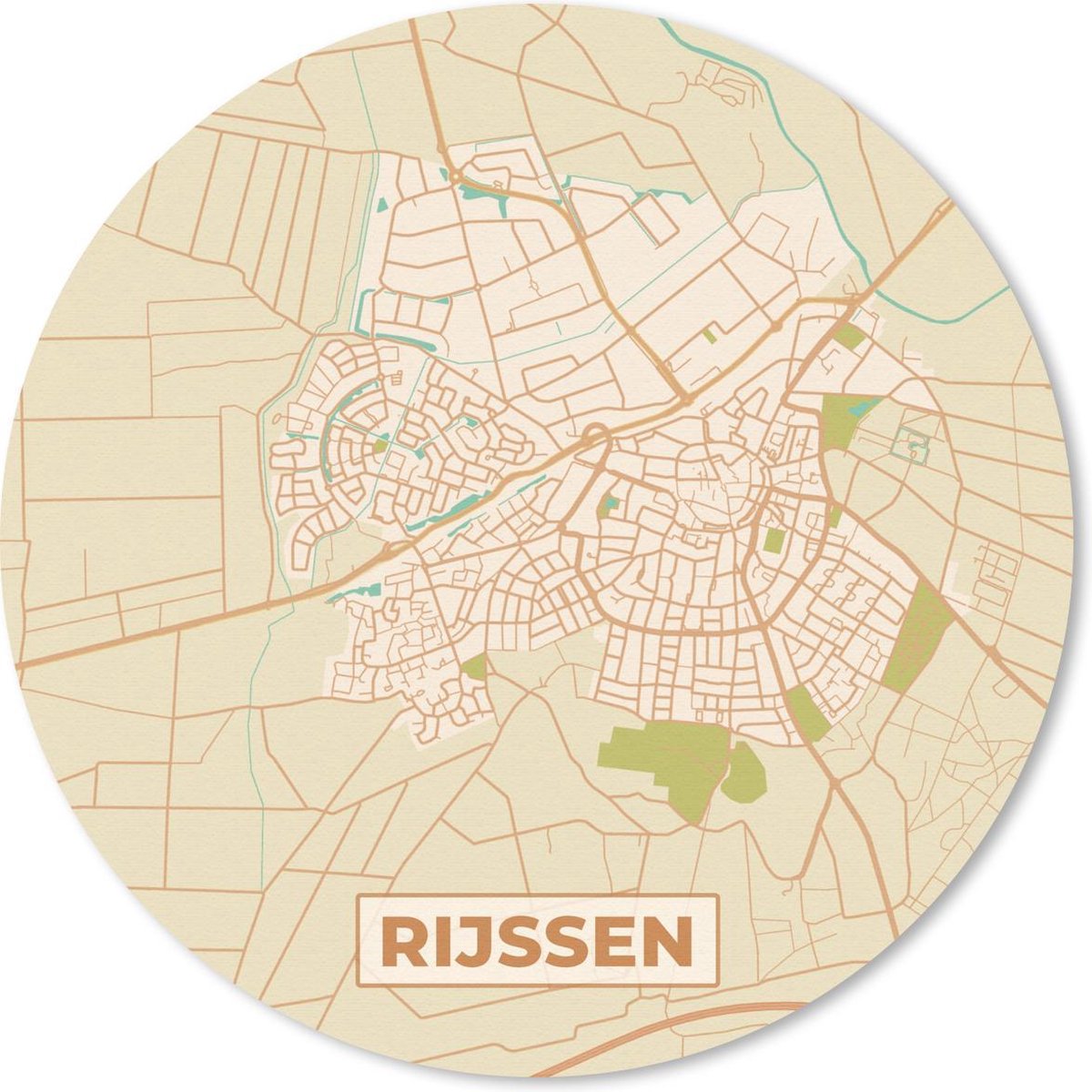Muismat rond 40x40 cm - Mousepad Kaart - Rijssen - Vintage - Ronde muismatten