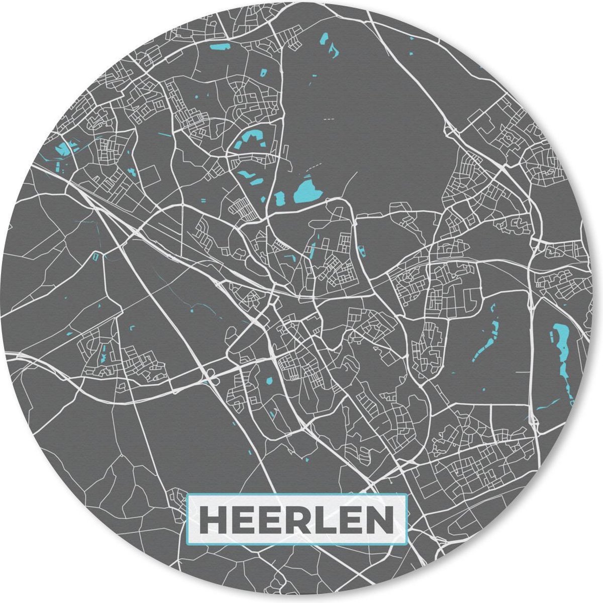 Muismat rond 40x40 cm - Mousepad Plattegrond - Heerlen - Grijs - Blauw - Ronde muismatten - Stadskaart