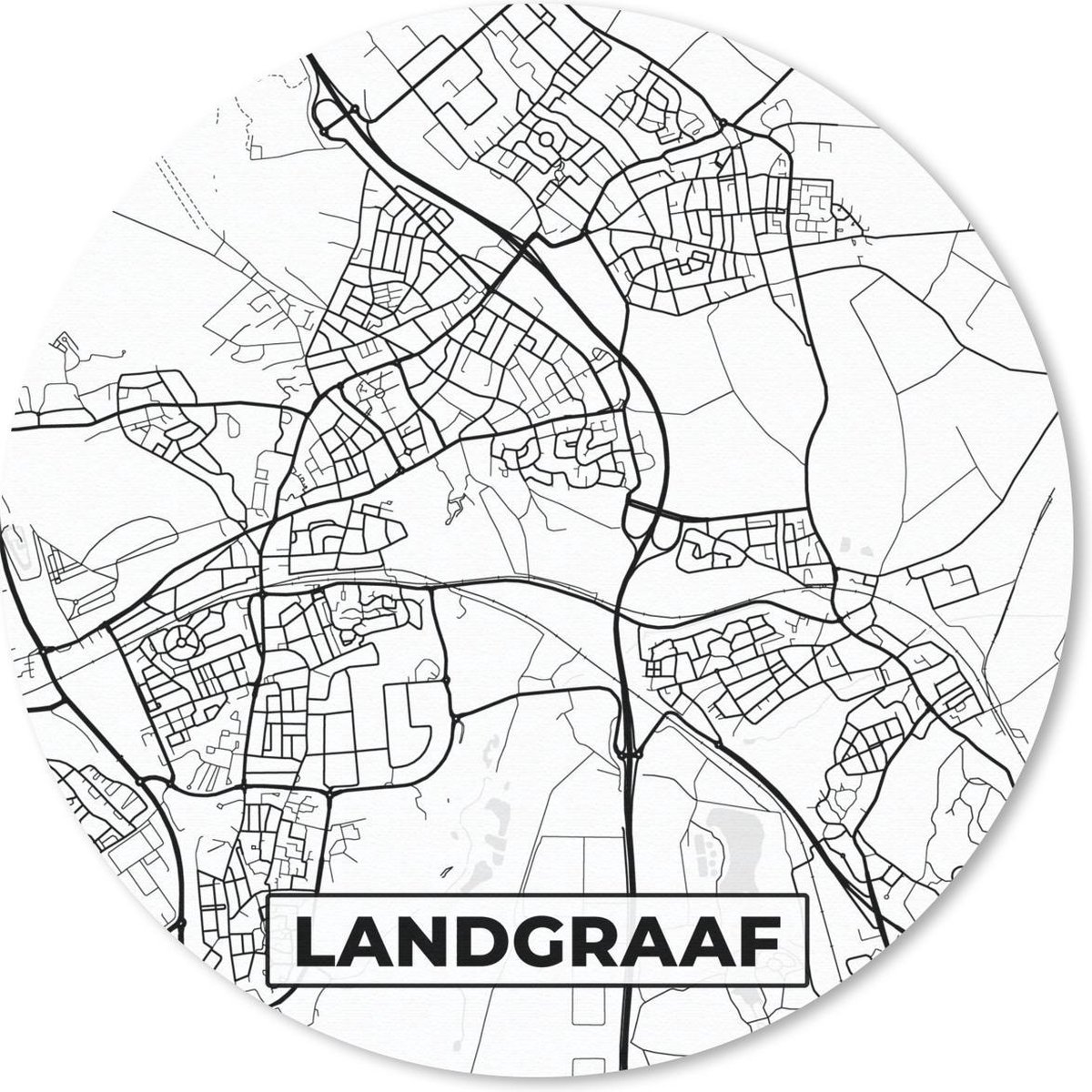 Muismat rond 40x40 cm - Mousepad Kaart - Landgraaf - Zwart - Wit - Ronde muismatten