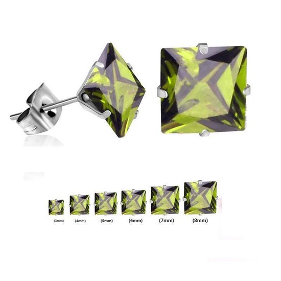 Aramat jewels ® - Aramat jewels- oorstekers vierkant zirkonia staal olijf groen 3mm