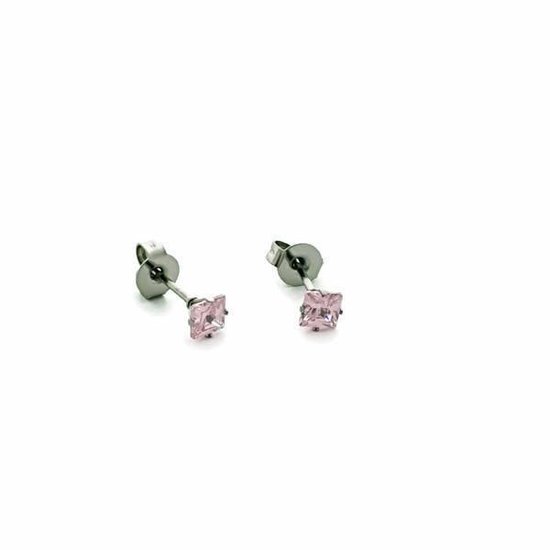 Aramat jewels ® - Vierkante zweerknopjes oorbellen roze zilverkleurig chirurgisch staal 6mm