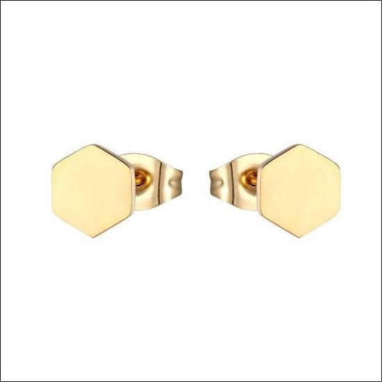 Aramat jewels ® - Zweerknopjes oorbellen zeshoek goudkleurig chirurgisch staal 6mm