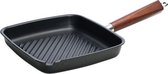 Cosy&Trendy Authentic Cook Grillpan - Anti-Aanbak - 28x26cm - Carbon Pan - Koolstofstaal Acacia Handvat - Ook Geschikt voor Inductie