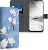 kwmobile telefoonhoesje voor Samsung Galaxy A22 5G - Hoesje met pasjeshouder in taupe / wit / blauwgrijs - Magnolia design