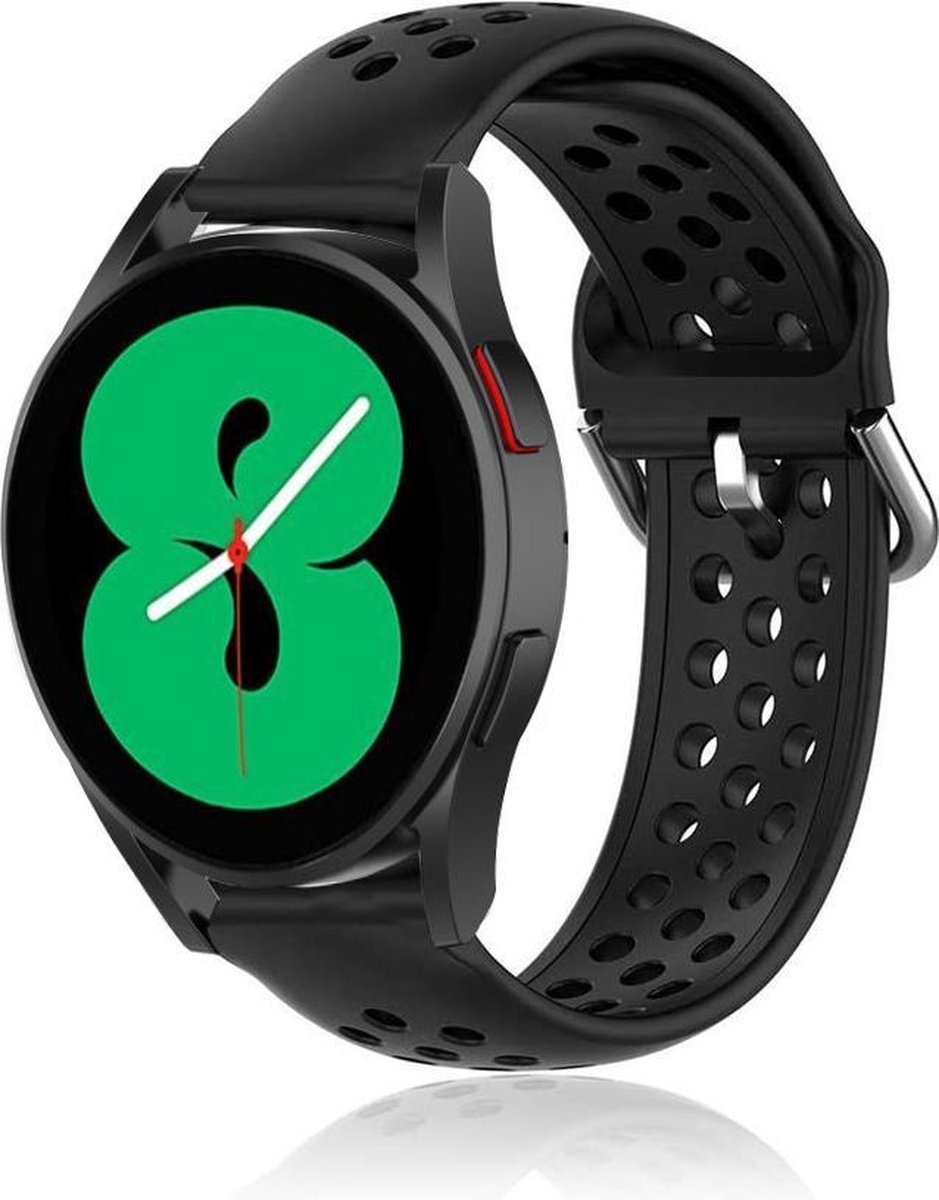 Strap-t Siliconen bandje met ventilatiegaatjes - geschikt voor Samsung Galaxy Watch 7 (40 & 44mm) / Galaxy Watch 6 (Classic) / Galaxy Watch 5 / 5 Pro / Watch 4 / 4 Classic / Watch FE - horlogebandje voor Galaxy Watch 4-5-6 alle varianten - zwart