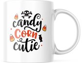 Halloween Mok met tekst: Candy Corn cutie | Halloween Decoratie | Grappige Cadeaus | Koffiemok | Koffiebeker | Theemok | Theebeker