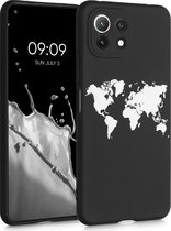 kwmobile telefoonhoesje compatibel met Xiaomi 11 Lite (5G) NE / Mi 11 Lite (5G) - Hoesje voor smartphone in wit / zwart - Wereldkaart design