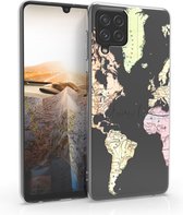 kwmobile telefoonhoesje voor Samsung Galaxy A22 4G - Hoesje voor smartphone in zwart / meerkleurig / transparant - Travel Wereldkaart design