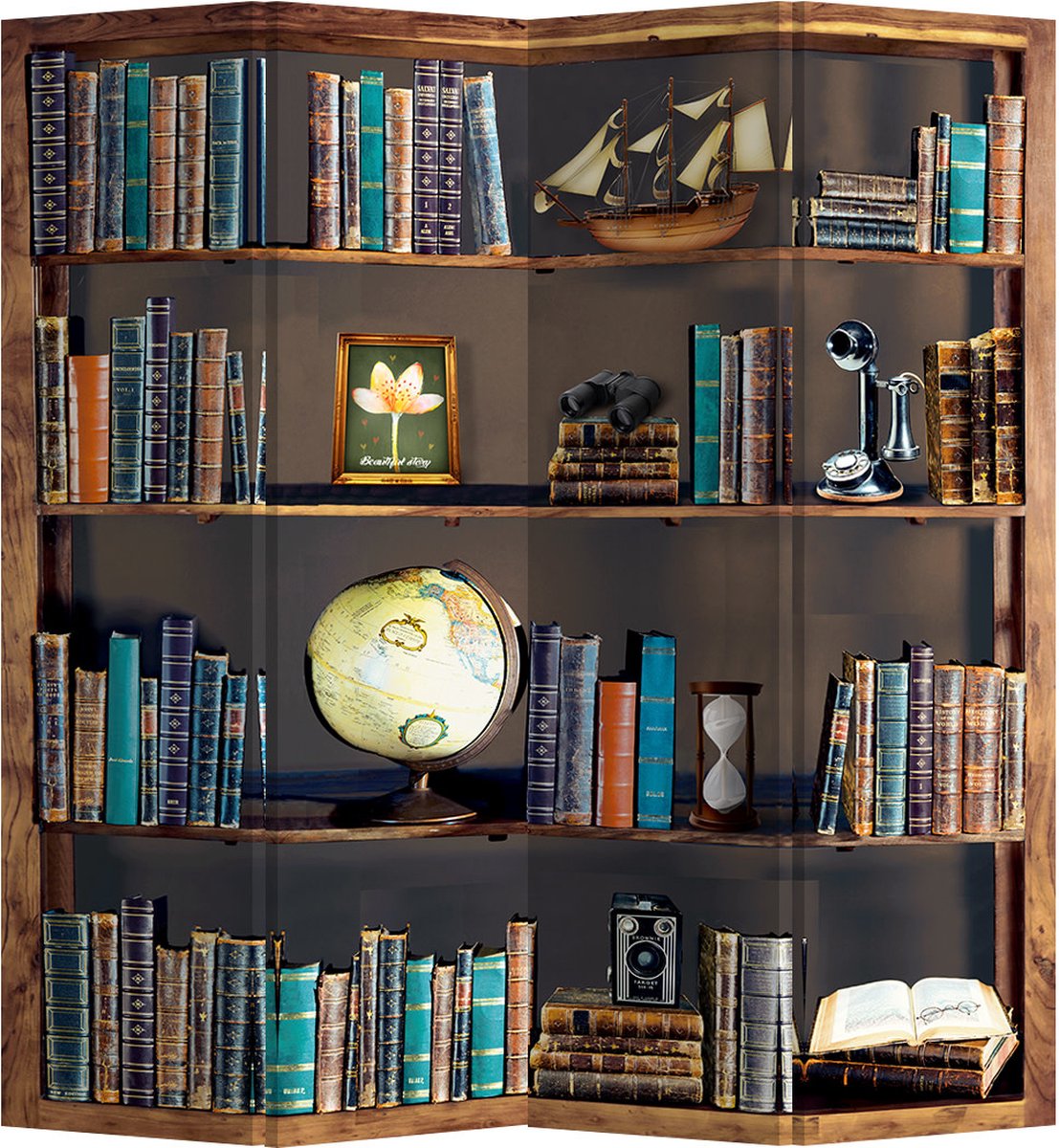 Fine Asianliving Kamerscherm Scheidingswand B160xH180cm 4 Panelen Boekenkast