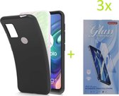 Motorola Moto G10 / G20 / G30 TPU Silicone rubberen hoesje + 3 Stuks Tempered screenprotector - zwart