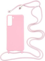 Shop4 - Samsung Galaxy S21 Hoesje - Zachte Back Case met Koord Mat Roze