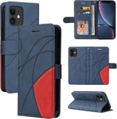 Dual-color splitsen horizontale flip PU lederen tas met houder & kaartsleuven & portemonnee voor iPhone 11 (blauw)