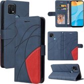 Voor OPPO A15 Dual-color Splicing Horizontale Flip PU Lederen Case met Houder & Kaartsleuven & Portemonnee (Blauw)