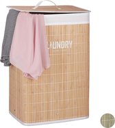WASMANDEN MET DEKSEL  -relaxdays Bamboo Wasmand met deksel, 60 L, waszak, opvouwbaar, wasmaakbelemmer met print, 60 x 40 x 30 cm, natuurlijk - (WK 02122)